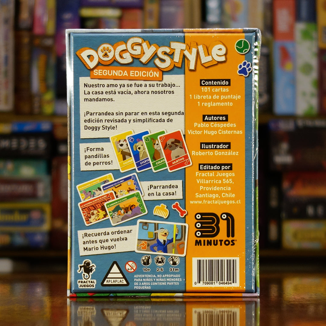 Vista trasera del juego de mesa 'Doggy Style' con detalles y componentes, en Mana House - Humor. Animales, Cartas, Humor. 31 Minutos