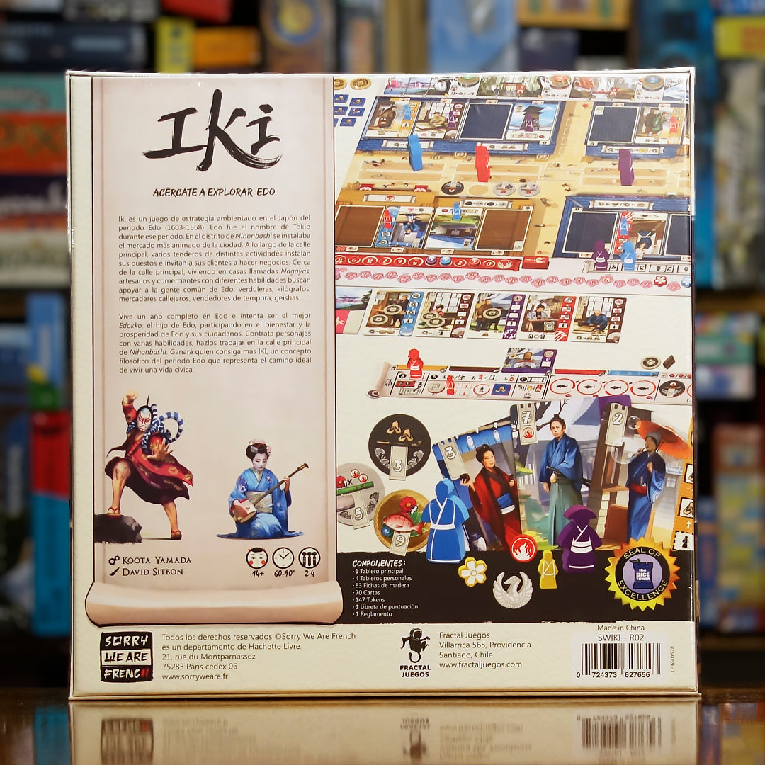 Vista trasera del juego de mesa 'Iki' con detalles y componentes, en Mana House - Medieval. Medieval.