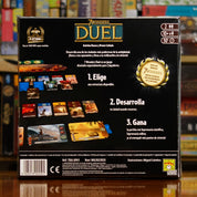 Vista trasera del juego de mesa '7 Wonders Duel' con detalles y componentes, en Mana House - Antigüedad. Antigüedad, Cartas, Civilización, Construcción, Economía.