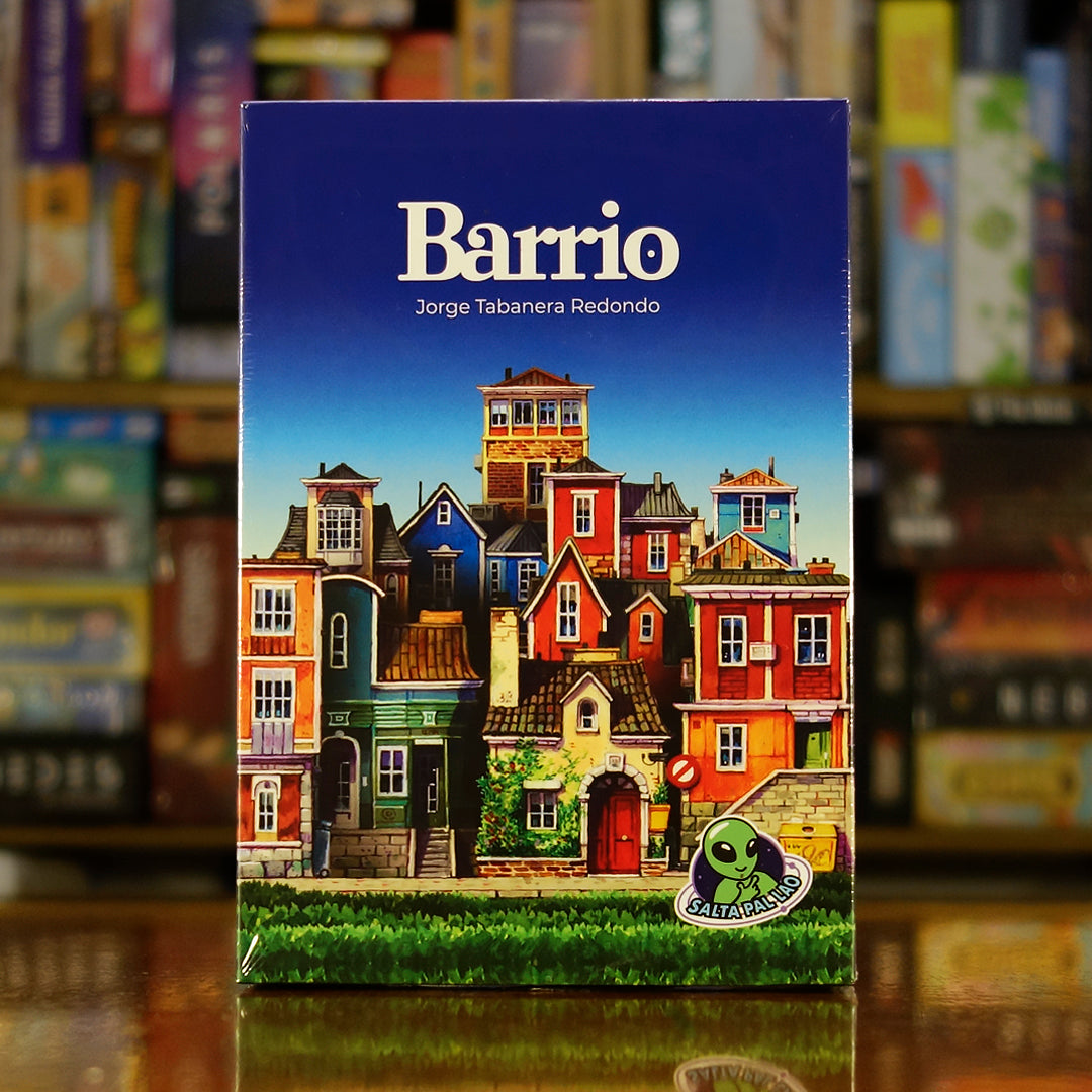 Portada del juego de mesa 'Barrio' disponible en Mana House - Construcción, Estrategia, Recursos Compartidos, Vecindario, Cartas.