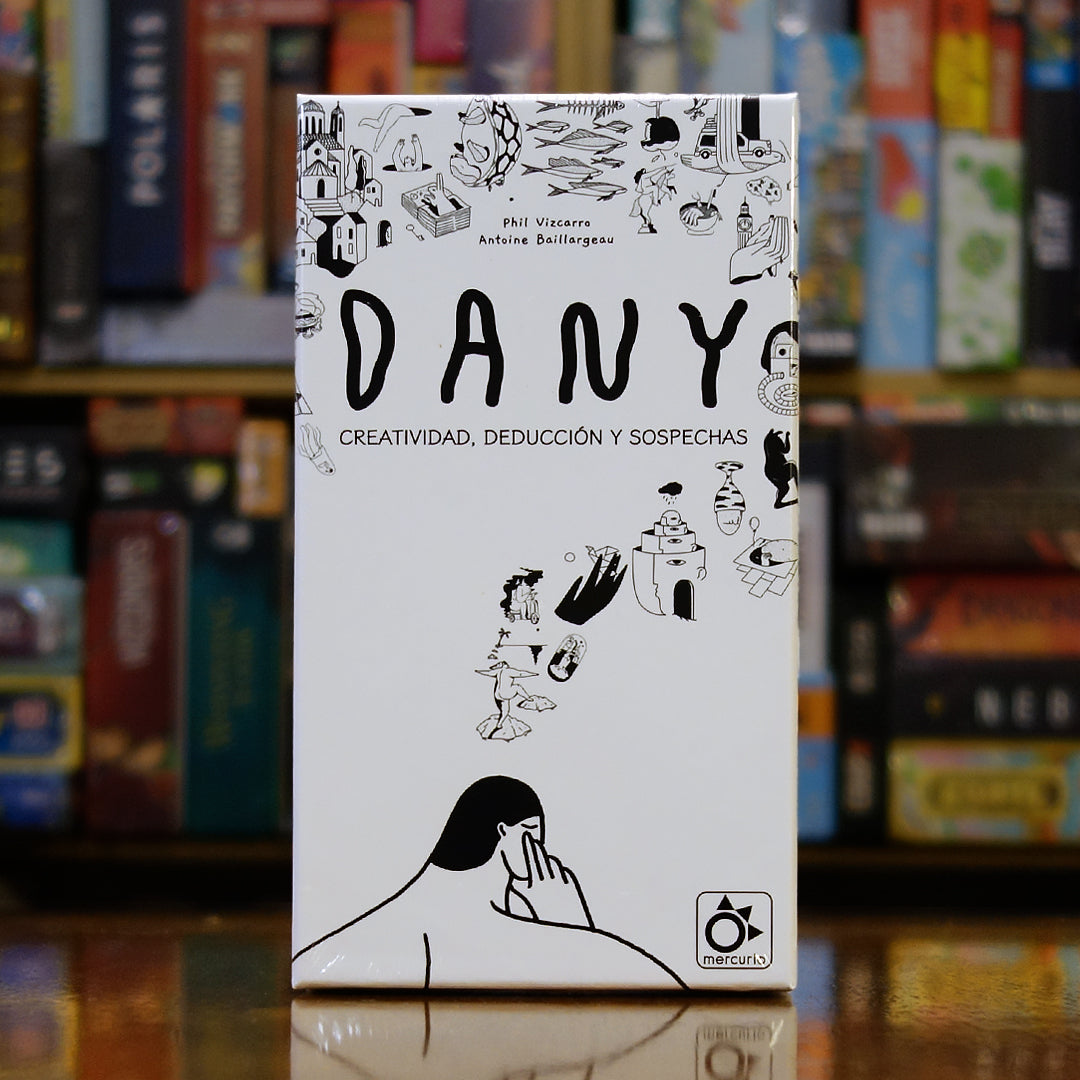 Portada del juego Dany disponible en Mana House – Juego social, Deducción, Creatividad, Identidades ocultas, Estilo ilustrado surrealista.