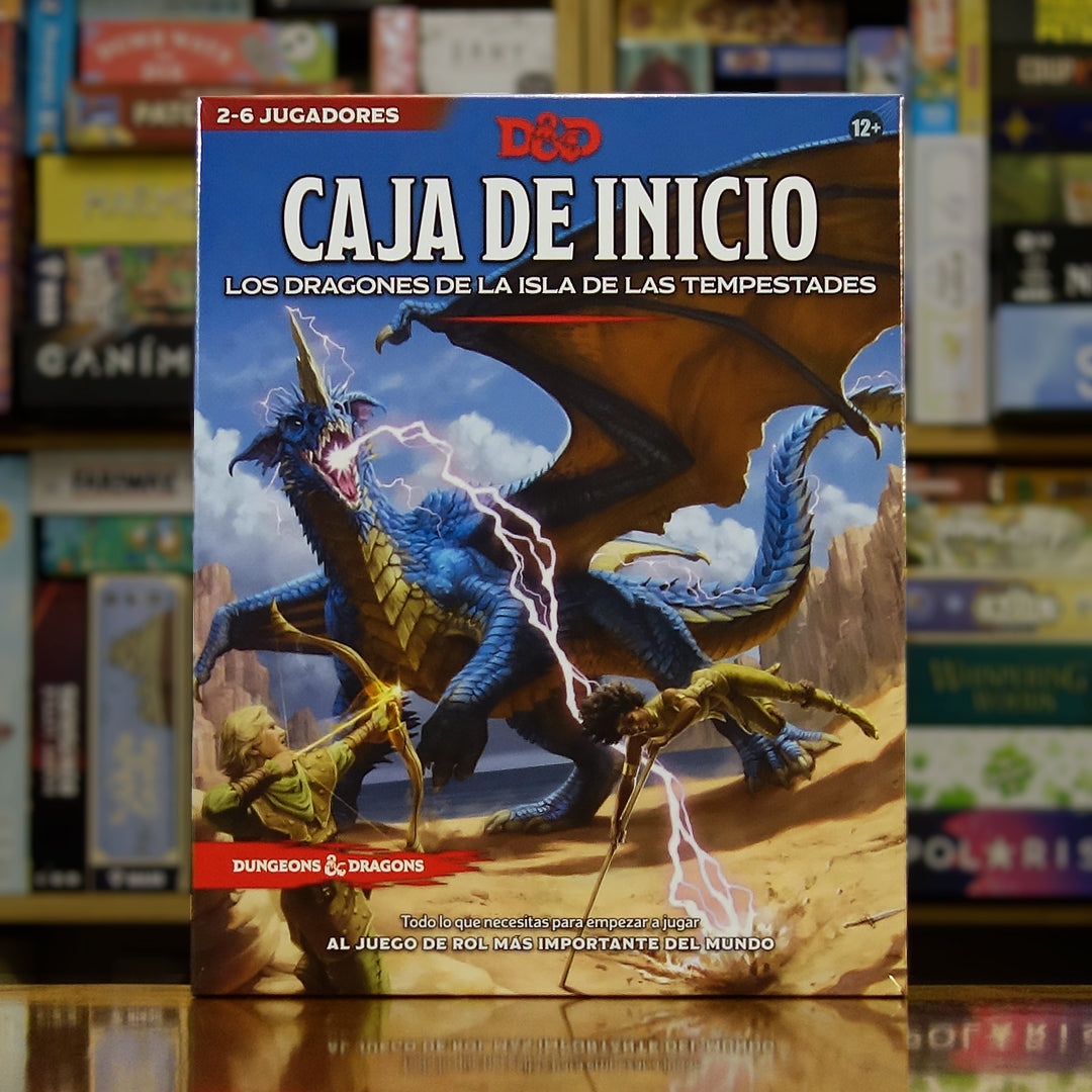 Portada del juego Dungeons & Dragons: Los Dragones de la Isla de las Tempestades (Caja de Inicio) disponible en Mana House – Introducción a D&D, Aventura para principiantes, Caja de inicio completa, Personajes pregenerados, Dados incluidos. D&D Starter Set: Dragons of Stormwreck Isle