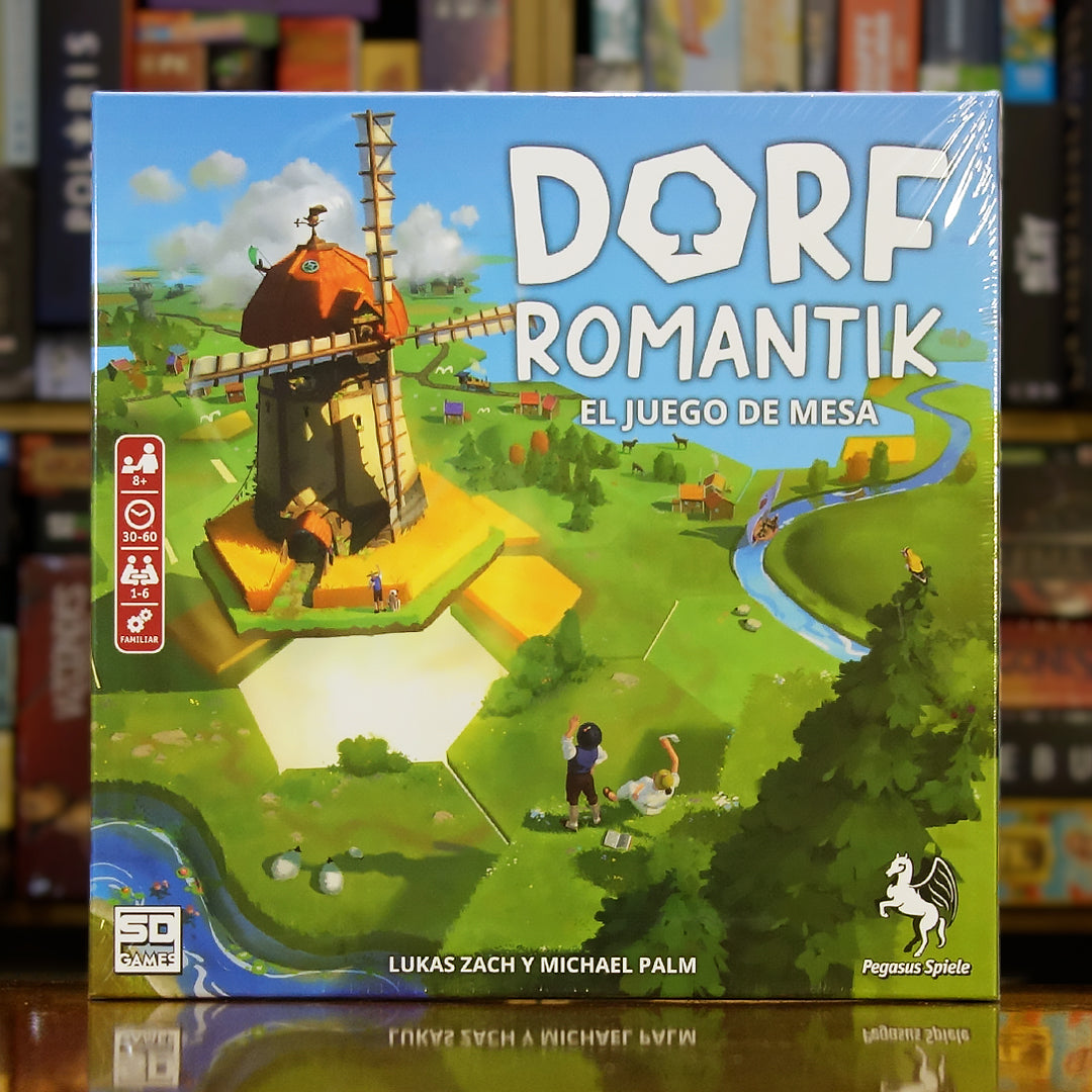 Portada del juego 'Dorfromantik – El Juego de Mesa' disponible en Mana House – Adaptación del videojuego, Fichas hexagonales, Paisajes armoniosos, Juego cooperativo familiar, Diseño de trenes y ríos. Dorfromantik: The Board Game