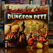 Portada del juego 'Dungeon Petz' disponible en Mana House – Juego de estrategia, Crías de monstruos, Gestión de mascotas, Humor fantástico, Estilo ilustrado colorido.
