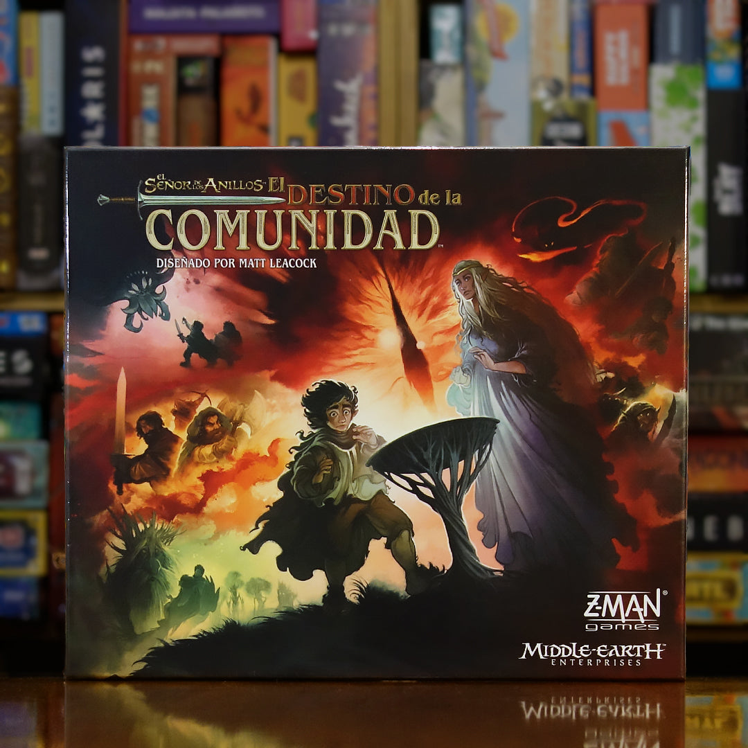 Portada del juego El Señor de los Anillos: Destino de la Comunidad™ disponible en Mana House – Juego cooperativo, Sistema Pandemic, Defensa de la Tierra Media, Héroes contra las Sombras, Inspirado en la obra de Tolkien. 
The Lord of the Rings: Fate of the Fellowship