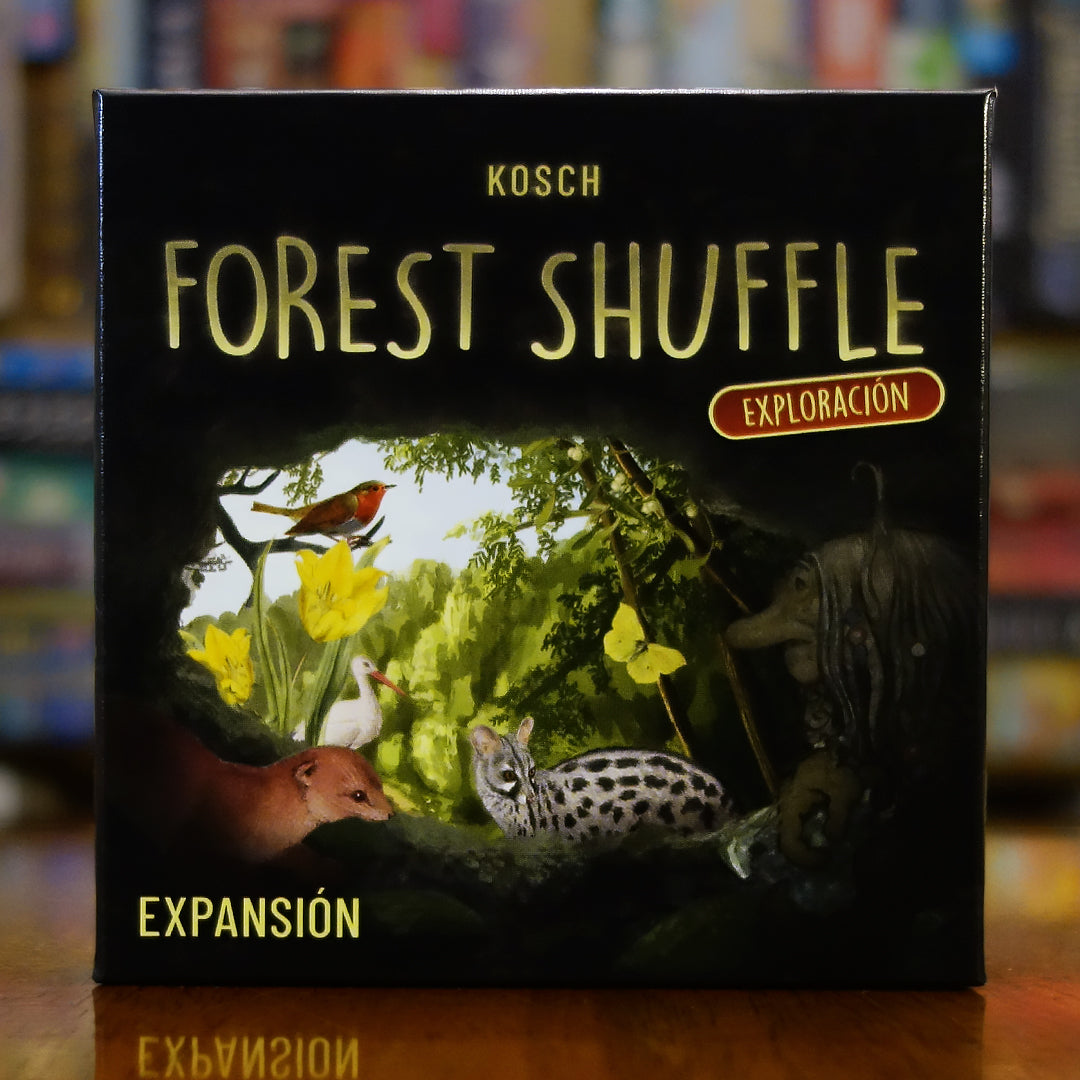Portada de la expansión 'Forest Shuffle: Exploración' disponible en Mana House – Juego de cartas, Naturaleza, Caves asimétricas, Opciones en solitario con Automa, Nuevas cartas especiales. Forest Shuffle: Exploration