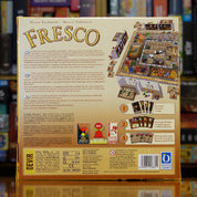 Trasera del juego 'Fresco' disponible en Mana House – Módulos de expansión incluidos, Rejugabilidad elevada, Gestión de acciones, Juego histórico y temático, Para 2 a 4 jugadores.