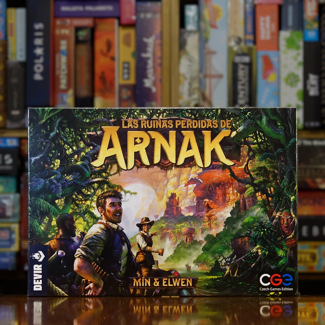 Portada del juego 'Las Ruinas Perdidas de Arnak' disponible en Mana House – Exploración arqueológica, Colocación de trabajadores, Construcción de mazos, Estilo aventura, Arte detallado y temática misteriosa. Lost Ruins of Arnak