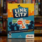 Portada del juego 'Link City' disponible en Mana House – Juego cooperativo, Asociación de ideas, Construcción de ciudad, Comunicación en grupo, Mecánica de “yo divido, tú eliges”.