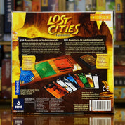 Trasera del juego de mesa 'Lost Cities: Exploradores' disponible en Mana House – Componentes, Reglas, Rutas de Expedición, Apuestas, Prestigio.