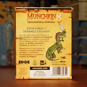 Trasera de la expansión Munchkin 8: Centauros de la Mazmorra disponible en Mana House – Centauros y Hombres Lagarto, Potenciadores Élite Legendario y Anciano, Nuevos monstruos y desafíos, Más combinaciones de personajes, Requiere juego base. Half Horse, Will Travel