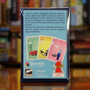 Trasera del juego 'Océanos de Papel' disponible en Mana House – Crea tu océano con cartas, Activa efectos, Elige cuándo cerrar la ronda, Mecánica de riesgo y recompensa, Código de colores accesible.