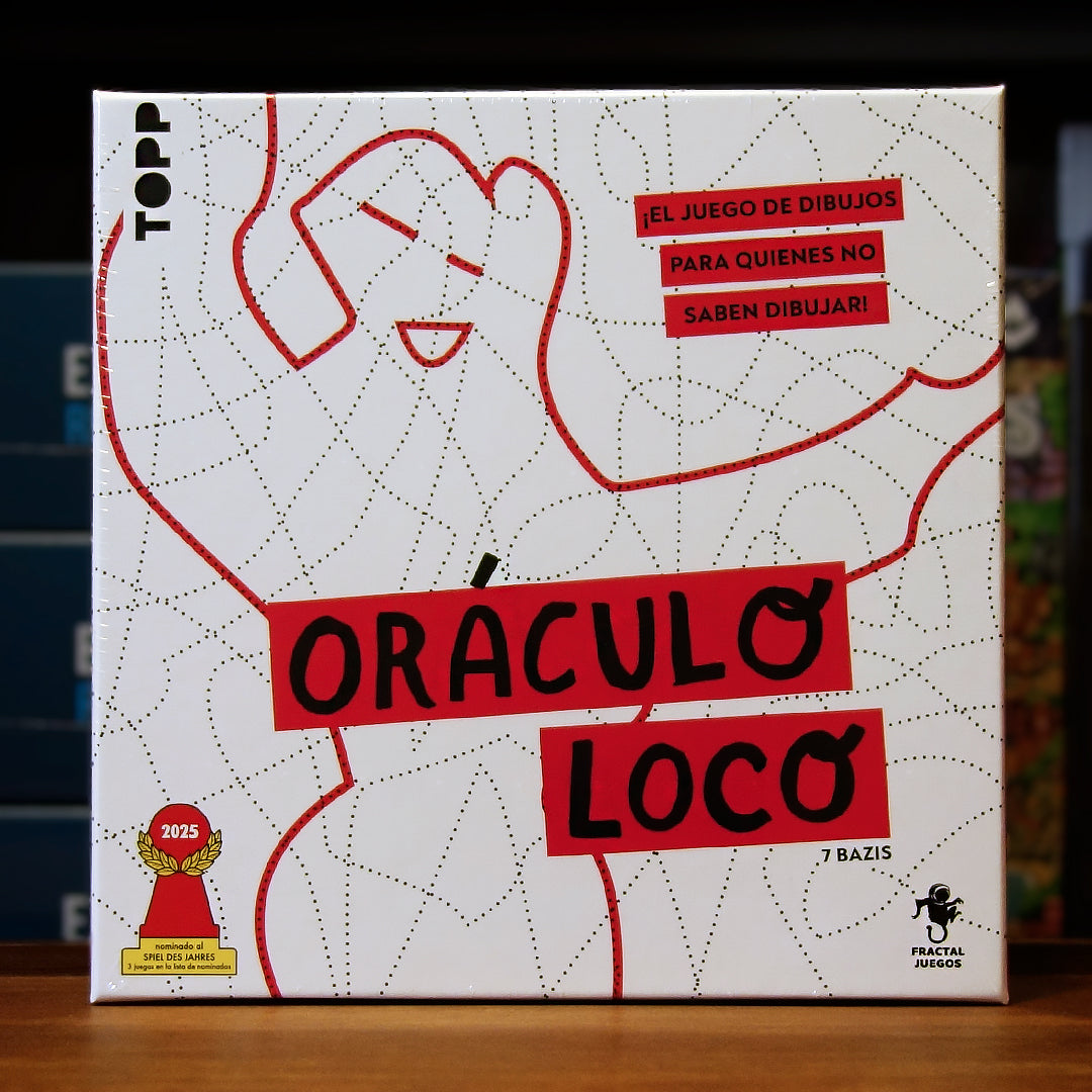 Portada del juego 'Oráculo Loco' disponible en Mana House – Juego cooperativo de dibujo, Interpretación de imágenes, Conceptos secretos, Garabatos creativos, Deducción sin hablar. Krakel Orakel. Mind the Lines