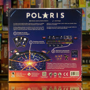 Trasera del juego de mesa 'Polaris' disponible en Mana House - Componentes, Reglas, Estrategia, Cielo Nocturno, Constelaciones.