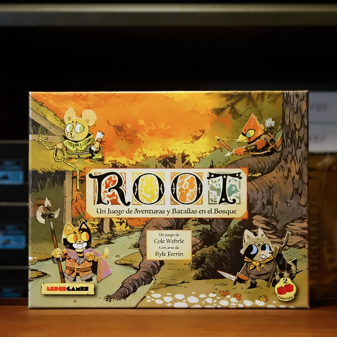 Portada del juego 'Root' disponible en Mana House – Juego de aventura y guerra, Control del bosque, Facciones asimétricas, Gatos Alianza y Eyrie, Estrategia competitiva.