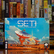Portada del juego 'SETI: En Busca de Vida Extraterrestre' disponible en Mana House – Eurogame de exploración espacial, Ciencia y astronomía, Inspirado en tecnologías reales, De 1 a 4 jugadores. 
SETI: Search for Extraterrestrial Intelligence