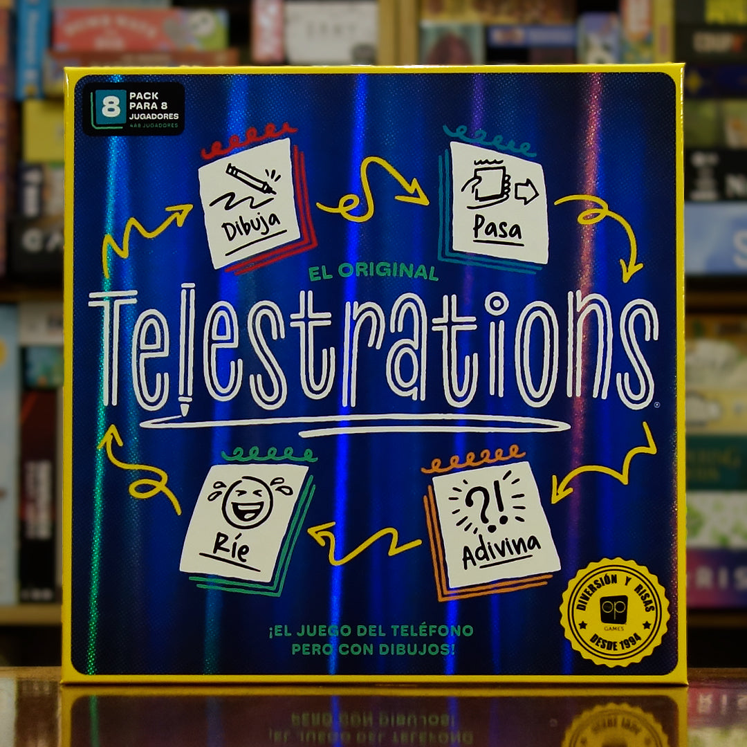 Portada del juego Telestrations (Nueva Edición) disponible en Mana House – Juego de fiesta, Dibujo y adivinanza, Comunicación caótica, Humor garantizado, Ideal para grupos grandes. Telestrations Refresh 2025