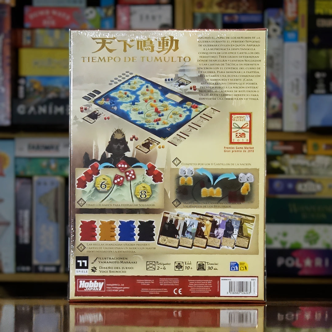 Trasera del juego Tiempo de Tumulto disponible en Mana House – Control de regiones, Estrategia con dados, Cartas de táctica y señores de la guerra, Conquista desafiante, Partidas rápidas y competitivas. Rumble Nation
