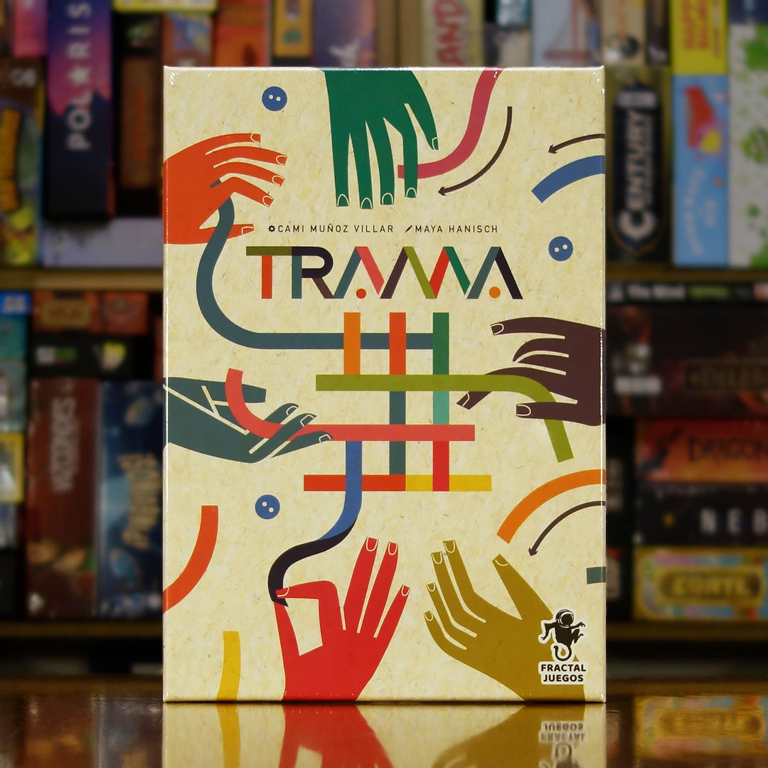 Portada del juego de mesa 'Trama' disponible en Mana House - Tejido, Estrategia, Creatividad, Arte, Bordado.