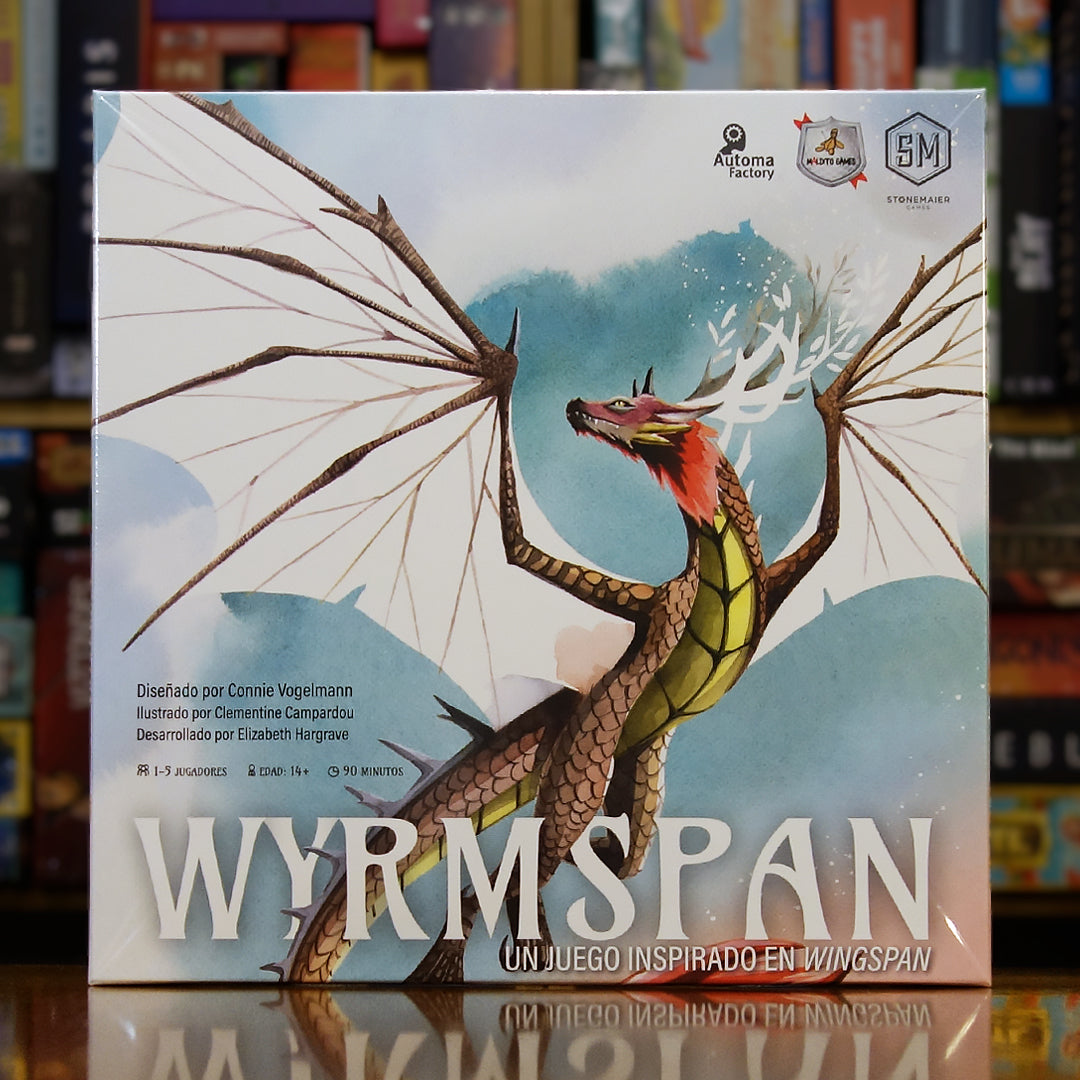 Portada del juego 'Wyrmspan' disponible en Mana House – Juego de estrategia, Gestión de hábitat, Ambientado en un mundo de dragones, Excavación de cuevas, Inspirado en Wingspan.